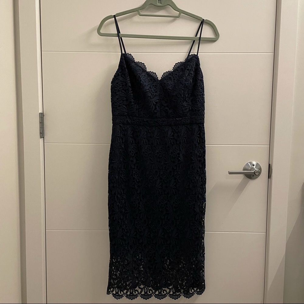 J crew spaghetti strap dress in guipure lace (navy)